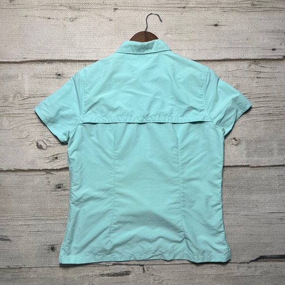 LL Bean Womens Aqua Blue Short Sleeve Collared Button Up Shirt M REG - Picture 4 of 4